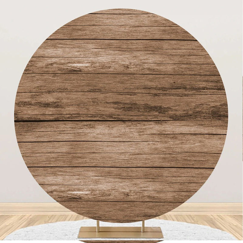 Aperturee - Circle Retro Wooden Plank Simple Birthday Backdrop