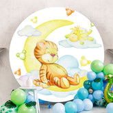 Aperturee - Circle Sleepy Tiger And Moon Baby Shower Backdrop