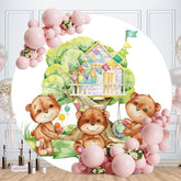 Aperturee - Circle Teddy Bears And Tree Baby Shower Backdrop
