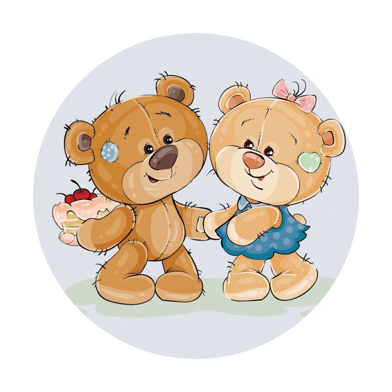 Aperturee - Circle Two Teddy Bears Round Baby Shower Backdrop
