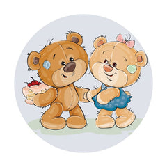 Aperturee - Circle Two Teddy Bears Round Baby Shower Backdrop