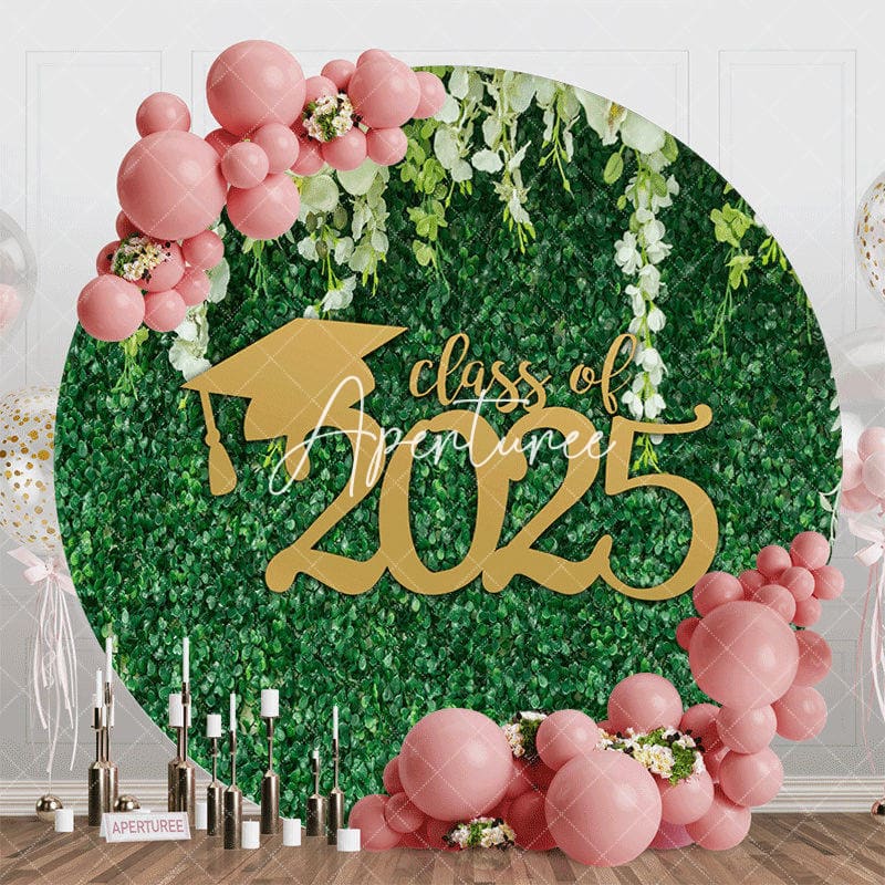 Aperturee - Circle White Floral Green Leaf Class Of 2025 Backdrop