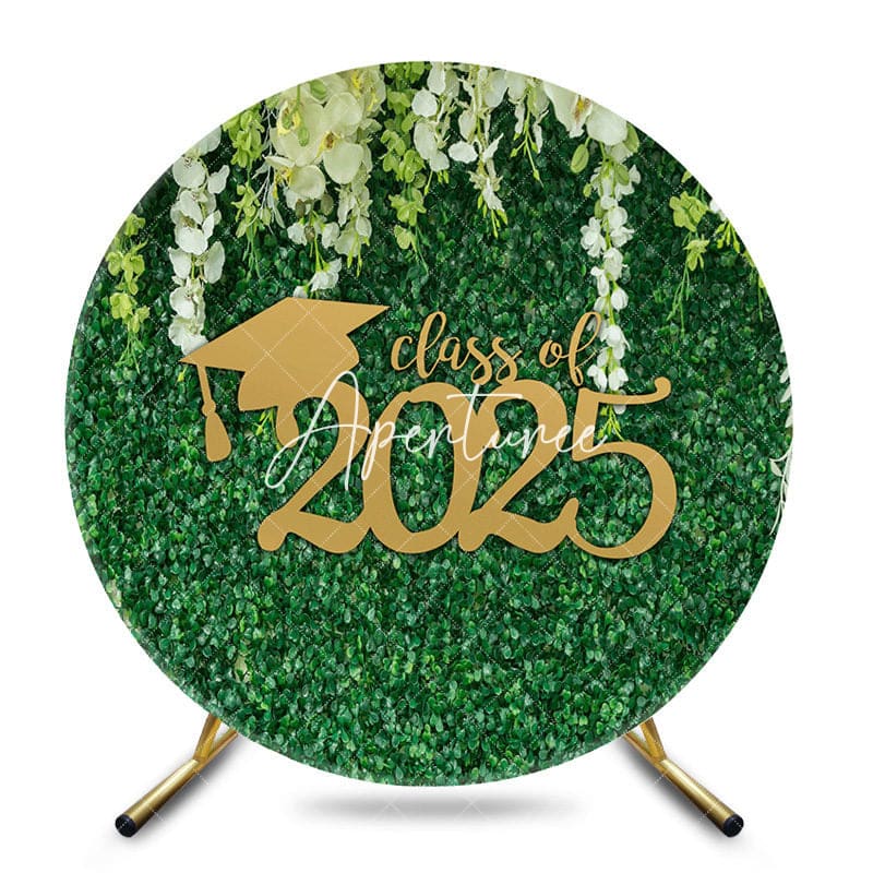 Aperturee - Circle White Floral Green Leaf Class Of 2025 Backdrop
