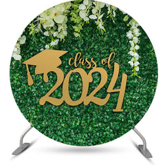 Aperturee Circle White Floral Green Leaf Class Of 2024 Backdrop