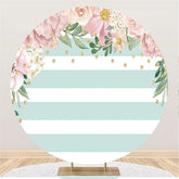 Aperturee Circle White Stripe Pink Flower Happy Birthday Backdrop