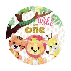 Aperturee - Circle Young Wild Animals 1st Birthday Backdrop
