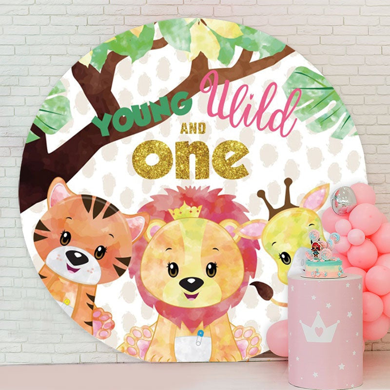Aperturee - Circle Young Wild Animals 1st Birthday Backdrop