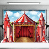 Aperturee - Circus Wood Stage Red Curtain Photo Backdrop