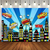 Aperturee - City Building Skyline Cartoon Birthday Backdrop