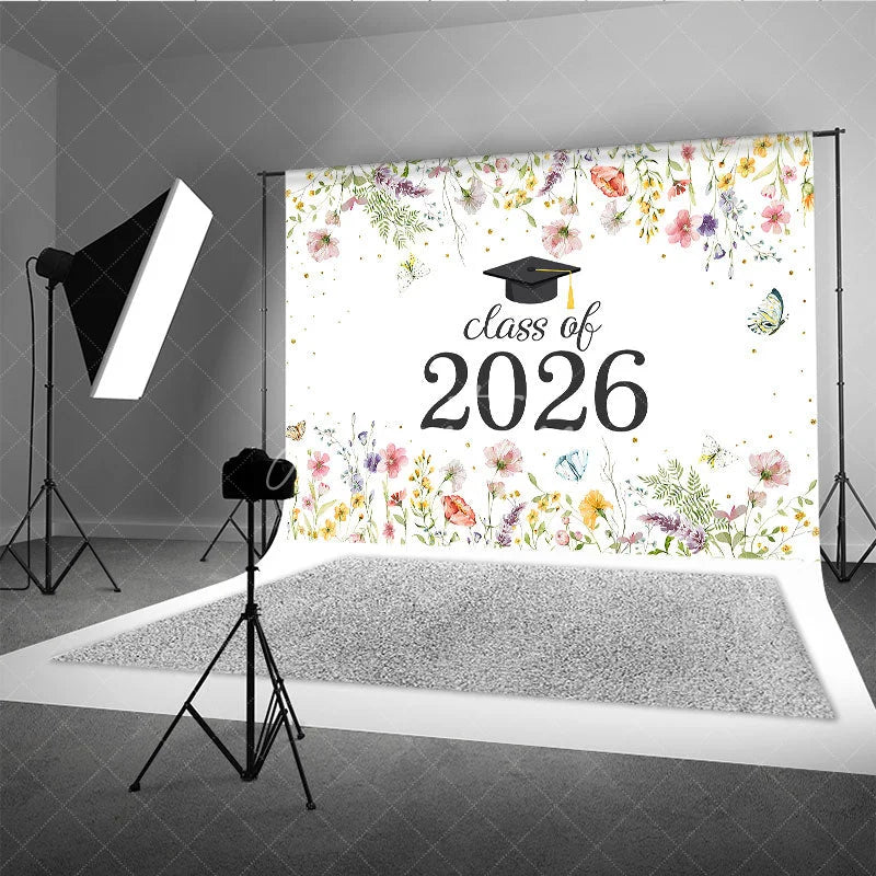 Aperturee - Class Of 2026 Spring Bloosom Flower Graduation Backdrop