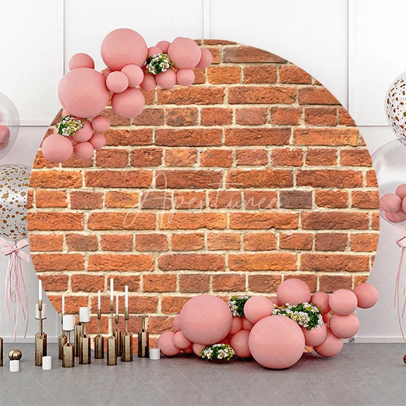 Aperturee - Classic Faded Red Brick Wall Round Party Backdrop