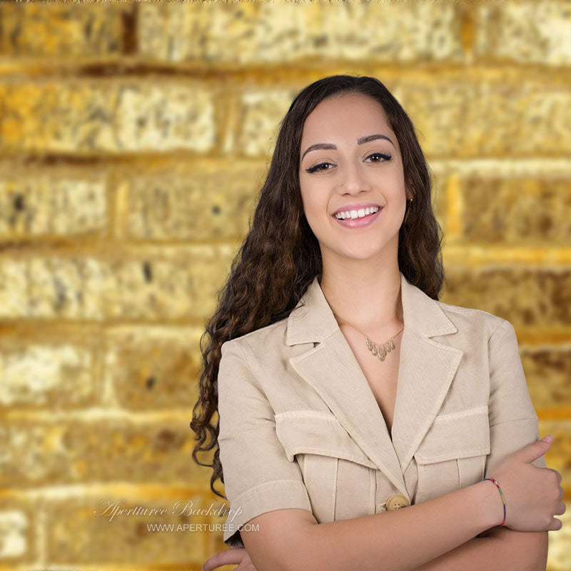 Aperturee - Classic Gold Brick Wall Photography Studio Backdrop