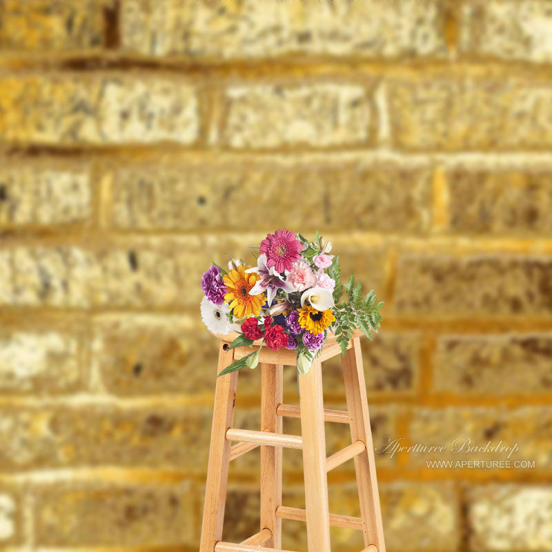 Aperturee - Classic Gold Brick Wall Photography Studio Backdrop