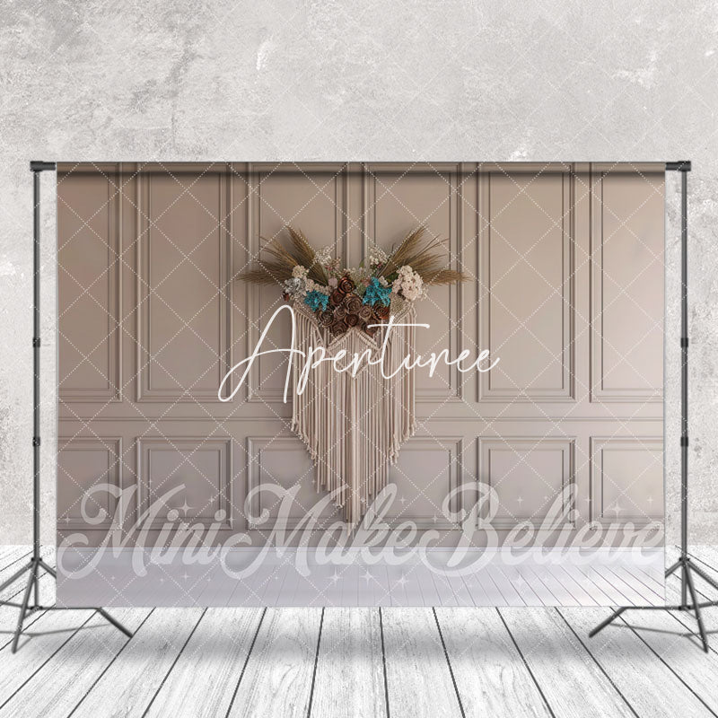 Aperturee - Classic Light Grey Luxury Tassel Boho Photo Backdrop
