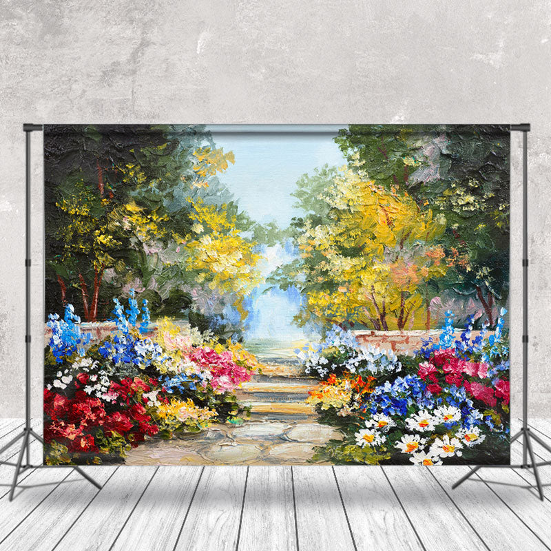 Aperturee - Classic Oil Painting Flower Forest Spring Backdrop