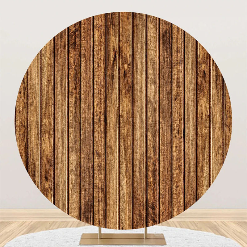 Aperturee - Clear Vintage Brown Wood Plank Round Party Backdrop