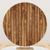 Aperturee - Clear Vintage Brown Wood Plank Round Party Backdrop