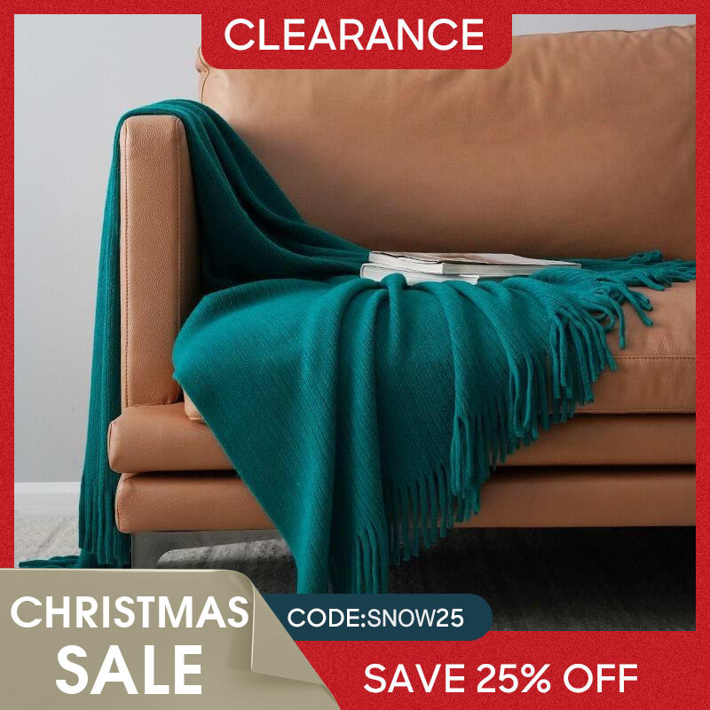 Aperturee - (Ship In 24HR) 50x67inch Emerald Throw Blanket with Tassels for Bed
