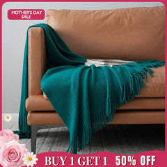 (Ship In 24HR) 50x67inch Emerald Throw Blanket with Tassels for Bed