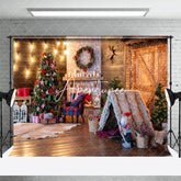 Aperturee - Wooden House Strip Light Tree Christmas Backdrop