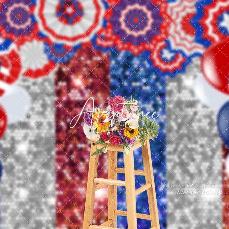 Aperturee - USA Flag Balloon Sparkling Independence Day Backdrop