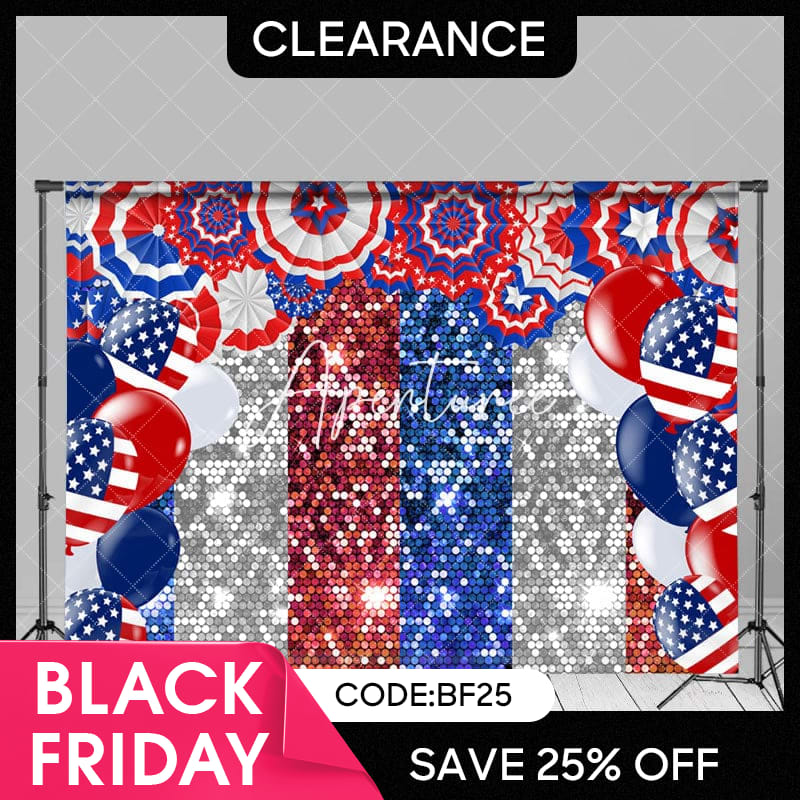 Aperturee - (Ship In 24HR) USA Flag Balloon Sparkling Independence Day Backdrop