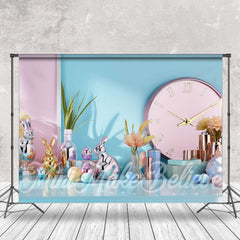 Aperturee - Clock Blue Wall Cute Rabbit Trinkets Easter Backdrop