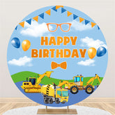 Aperturee - Cloud Flag Balloons Trucks Round Birthday Backdrop