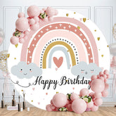Aperturee - Cloud Rainbow Round Happy Birthday Backdrop For Party