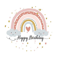 Aperturee - Cloud Rainbow Round Happy Birthday Backdrop For Party