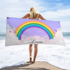 Aperturee - Clouds Rainbow Custom Girl Name Beach Towel