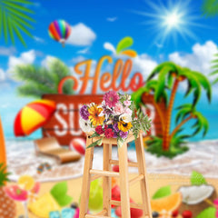 Aperturee - Coconut Tree Beach Fruits Hello Summer Backdrop