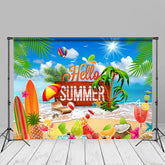Aperturee - Coconut Tree Beach Fruits Hello Summer Backdrop