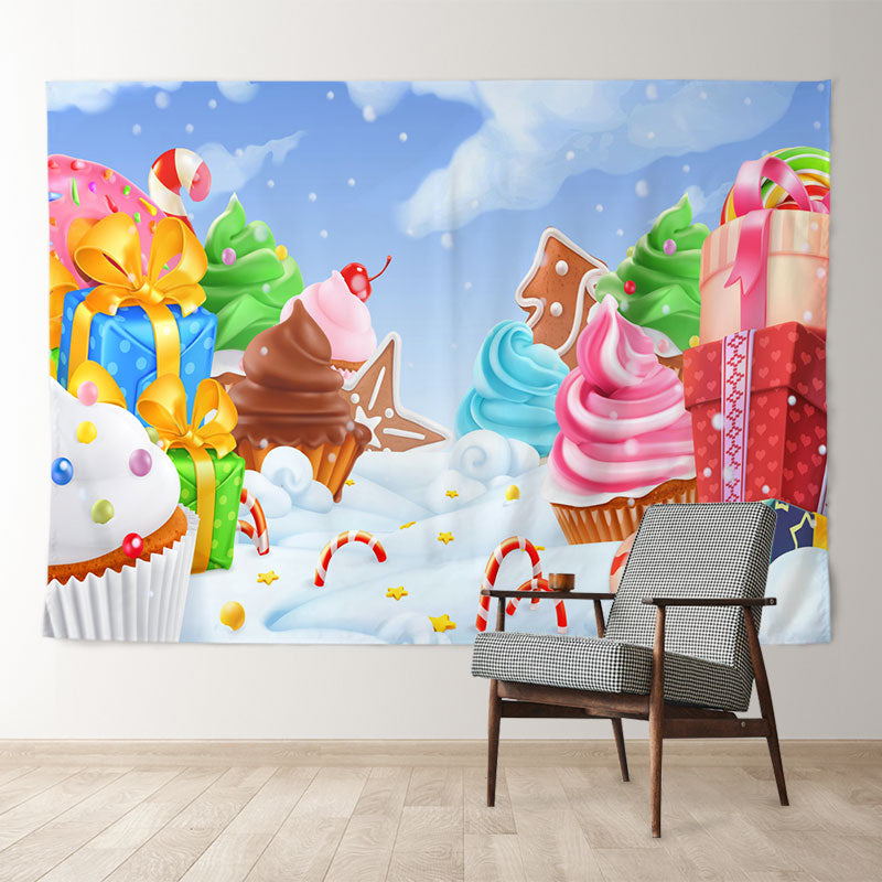 Aperturee - Color Candy Land Gift Snowy Sky Christmas Backdrop