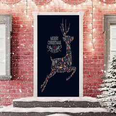 Aperturee - Colored Elk Black Simple Merry Christmas Door Cover