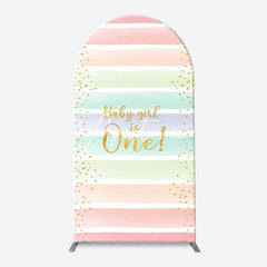 Aperturee - Colorful Baby Girl Is One Arch Birthday Backdrop