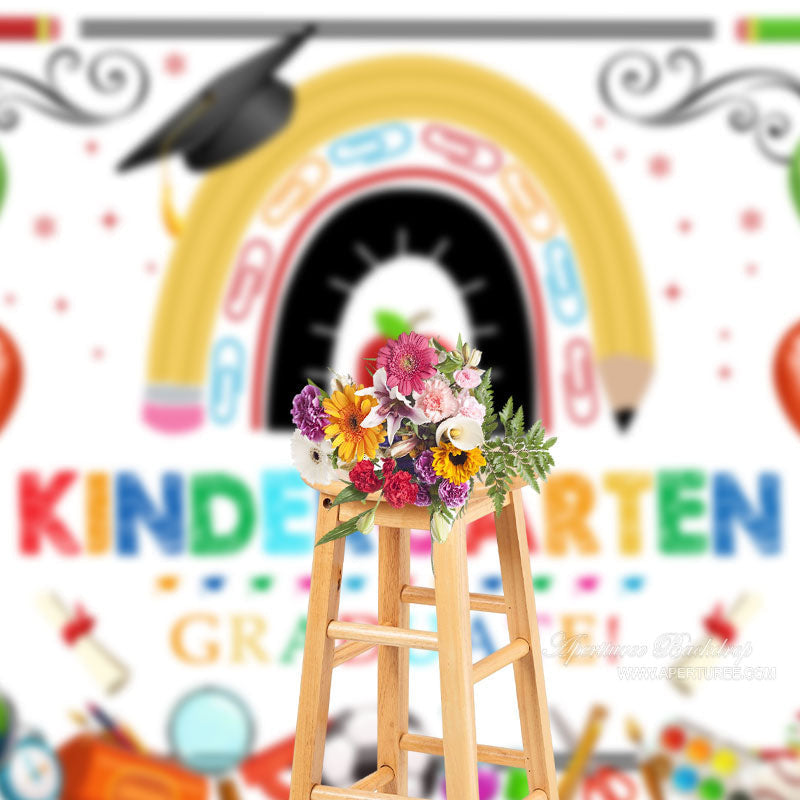 Aperturee - Colorful Balloon Kindergarten Grad Backdrop For Photo