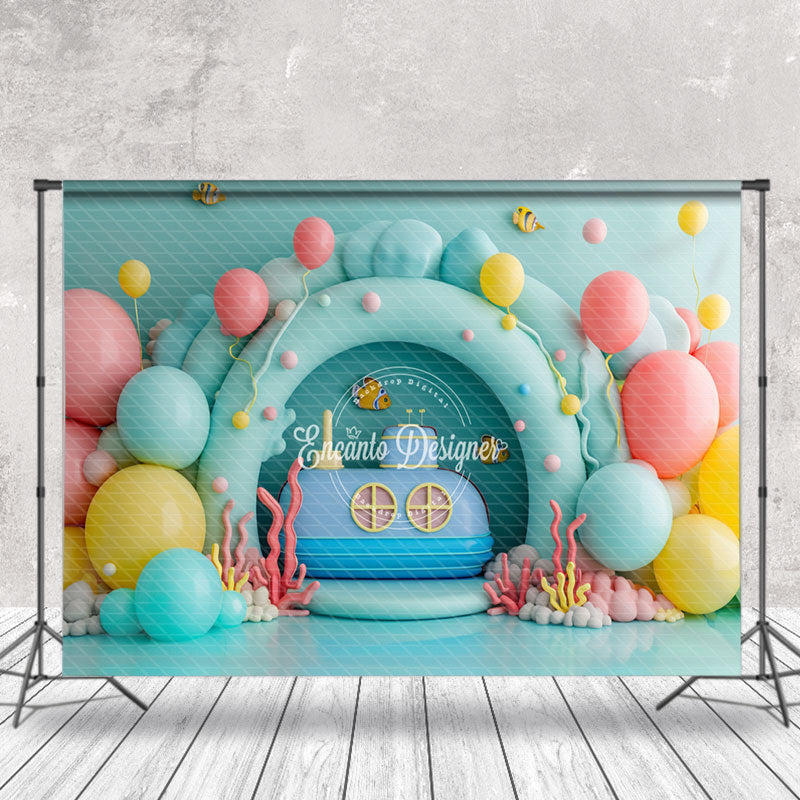 Aperturee - Colorful Balloon Submarine Coral Cake Smash Backdrop