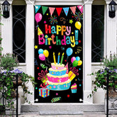 Aperturee - Colorful Cake Confetti Black Birthday Door Cover