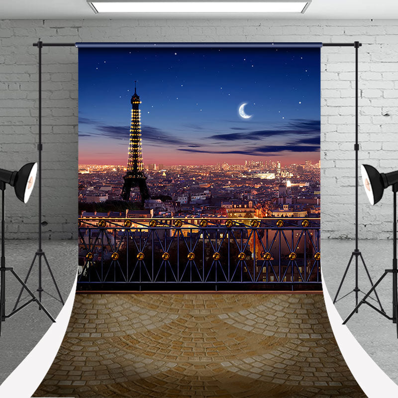 Aperturee - Eiffel Tower City Light Moon Night New Year Backdrop
