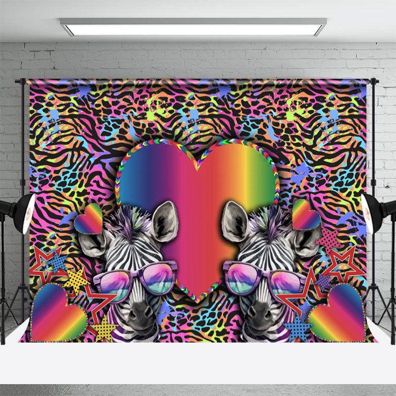 Aperturee - Colorful Cute Zebra Glasses Valentines Day Backdrop