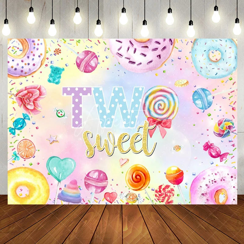 Aperturee - Colorful Donut Candy Heart 2nd Birthday Backdrop