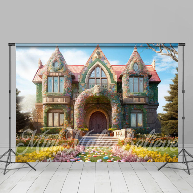 Aperturee - Colorful Eggs Courtyard Fairy House Easter Backdrop