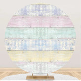 Aperturee - Colorful Faded Wooden Wall Circle Birthday Backdrop