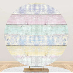 Aperturee - Colorful Faded Wooden Wall Circle Birthday Backdrop