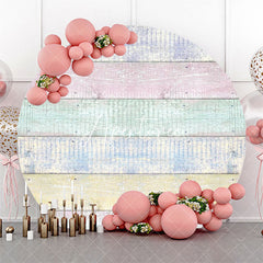 Aperturee - Colorful Faded Wooden Wall Circle Birthday Backdrop