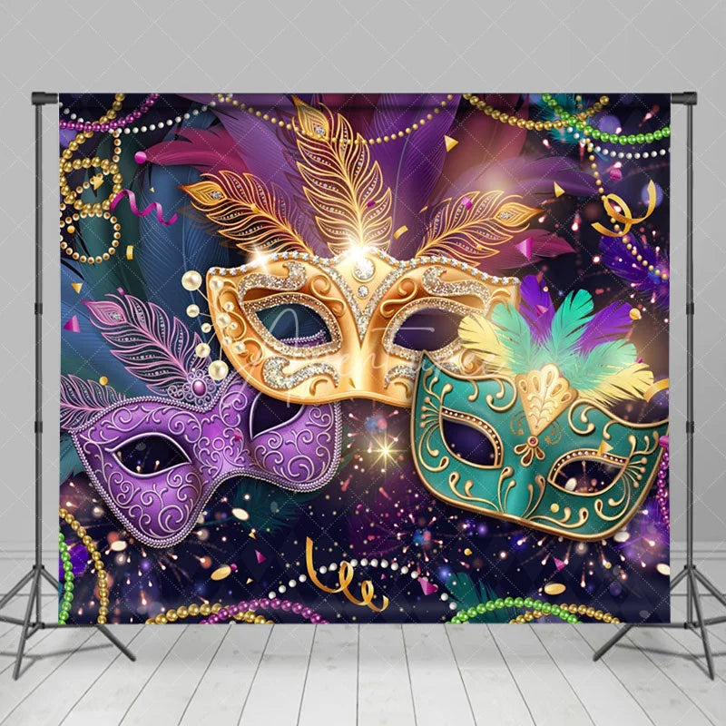 Aperturee - Colorful Feather Exquisite Mask Masquerade Backdrop
