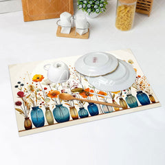 Aperturee - Colorful Floral Blue Vase Dining Set Of 4 Placemats