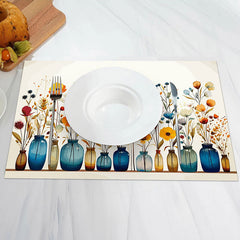 Aperturee - Colorful Floral Blue Vase Dining Set Of 4 Placemats