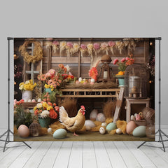 Aperturee - Colorful Floral Egg Hen Wooden Shelf Easter Backdrop